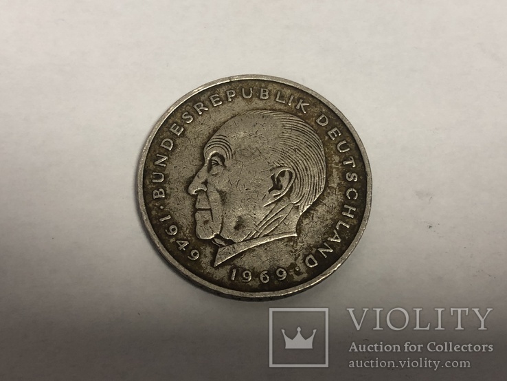 Монета 2 марки Германии 1971 г. G (Конрад Аденауэр), фото №3