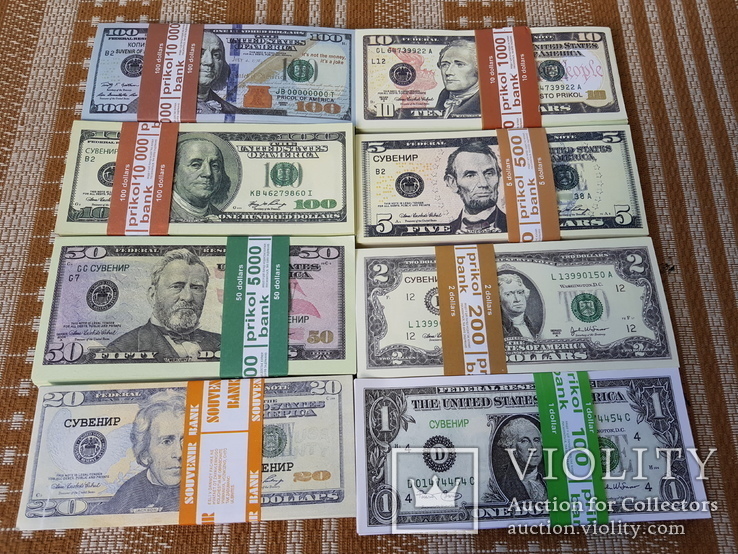 Сувенирные деньги Доллары 8 пачек, фото №2