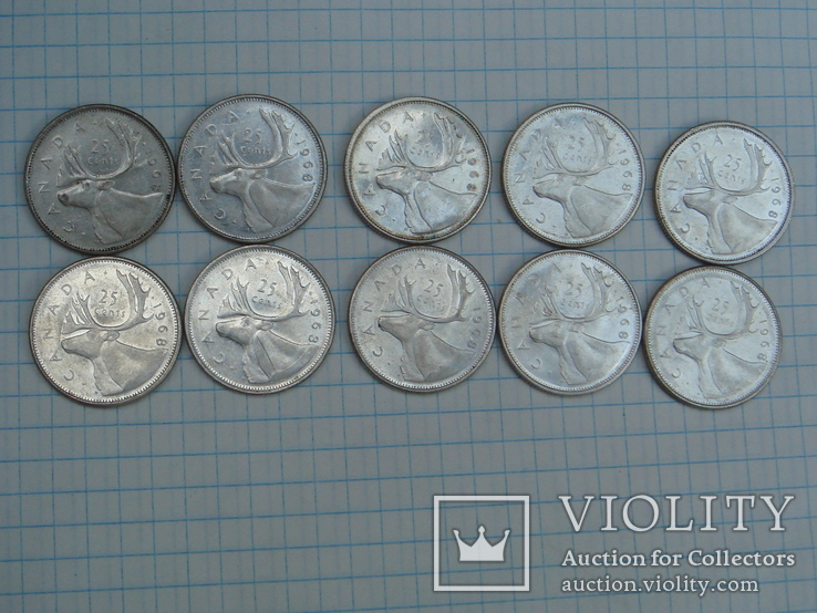 Канада, 25 центов 1968 г 10 шт, фото №3