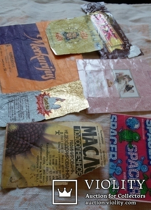 Обёртки от жвачки конфет шоколада и этикетка от подсолнечного масла СССР, фото №3