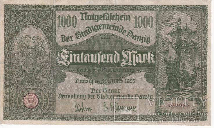 Danzig 1000 Mark 31.10.1922.(Данциг,1000 марок 31.10.1922), фото №2