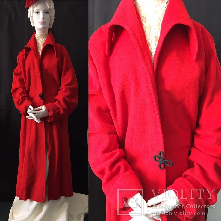 Пальто Винтажное 1930-1940 год.Шерсть яркого красного цвета.Подкладка-крепдешин., фото №2