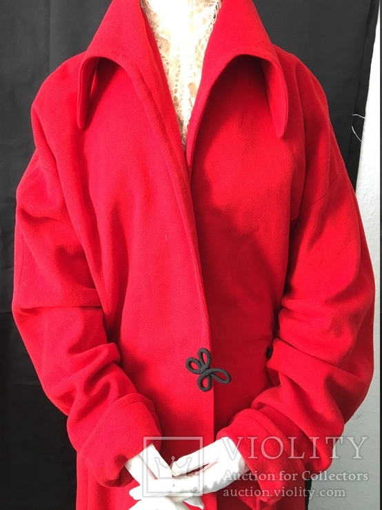 Пальто Винтажное 1930-1940 год.Шерсть яркого красного цвета.Подкладка-крепдешин., фото №3