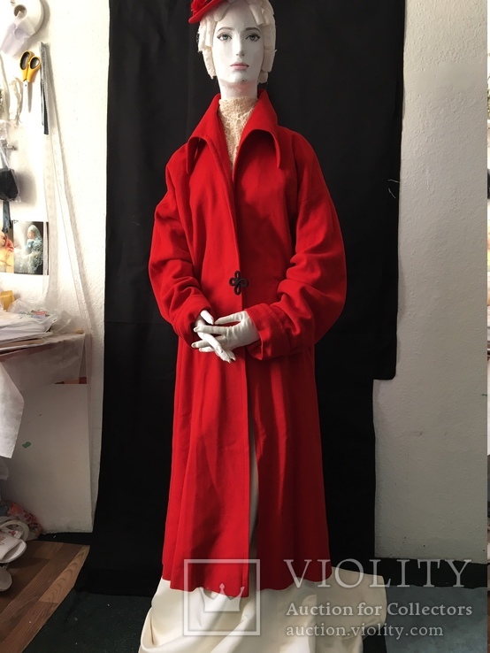 Пальто Винтажное 1930-1940 год.Шерсть яркого красного цвета.Подкладка-крепдешин., фото №4