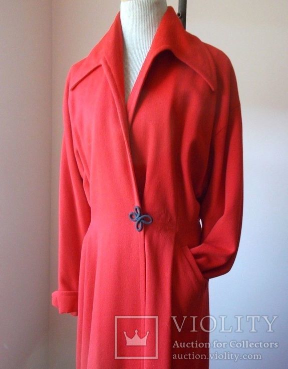 Пальто Винтажное 1930-1940 год.Шерсть яркого красного цвета.Подкладка-крепдешин., фото №8