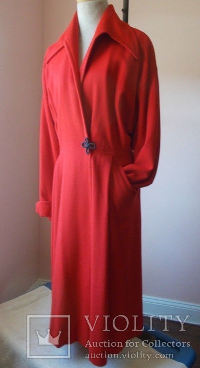 Пальто Винтажное 1930-1940 год.Шерсть яркого красного цвета.Подкладка-крепдешин., фото №9