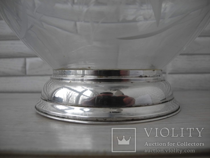 Большая хрустальная ваза с серебряной низом, фото №9