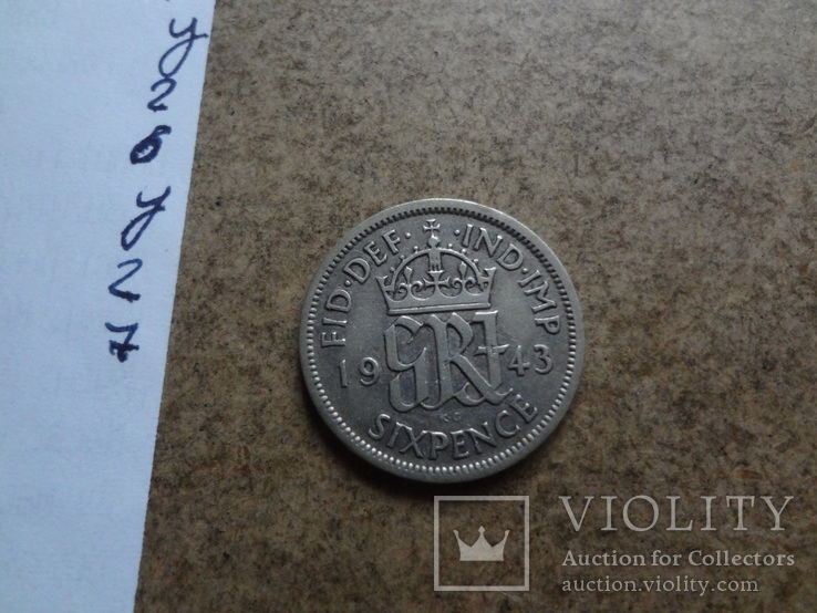 6 пенсов  1943  Великобритания серебро   (У.2.7)~, фото №2