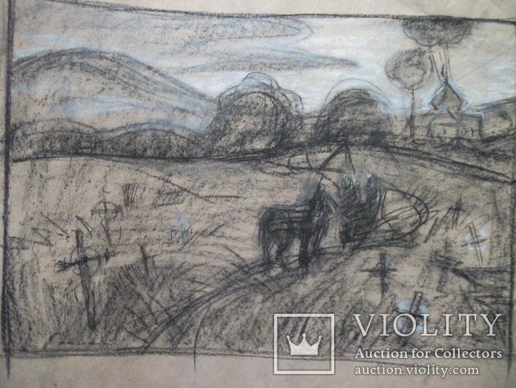8 Картина. Сельский пейзаж. Бумага, пастель, карандаш. Размер 50*37 см, фото №2