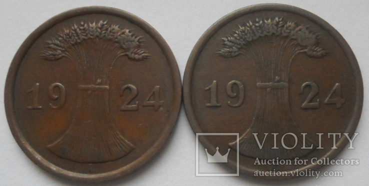 2 пфеннига 1924 года 2 шт., фото №3