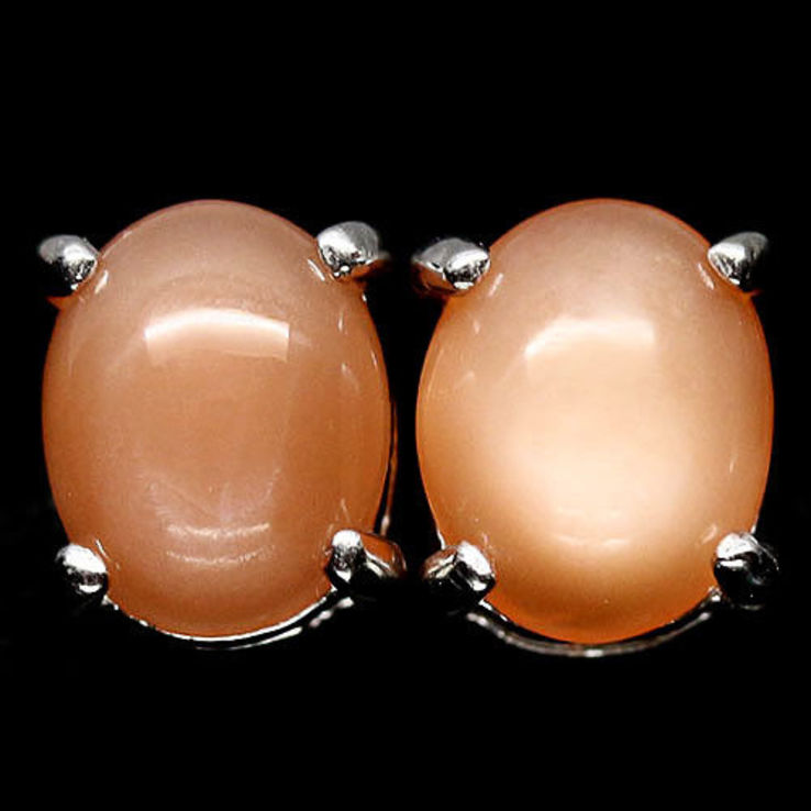 Серьги серебряные 925 натуральный оранжево - коричневый лунный камень., photo number 2
