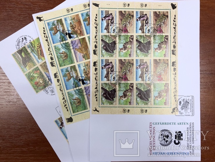 3 конверта с марками. ООН. 2002г. Вымирающие виды. (Лот 236), фото №2