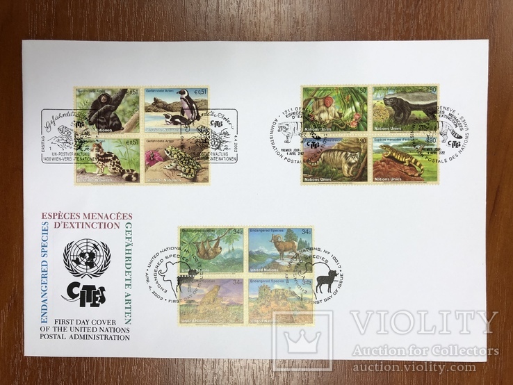 3 конверта с марками. ООН. 2002г. Вымирающие виды. (Лот 236), фото №7