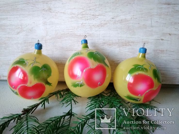 Елочные игрушки шары "яблочки 3 шт" СССР, фото №4