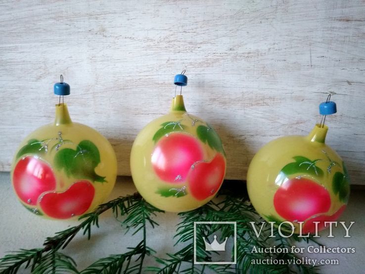 Елочные игрушки шары "яблочки 3 шт" СССР, фото №5