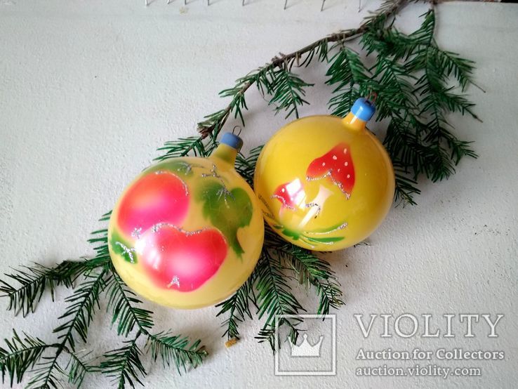Елочные игрушки шары "грибочки и яблочки" СССР