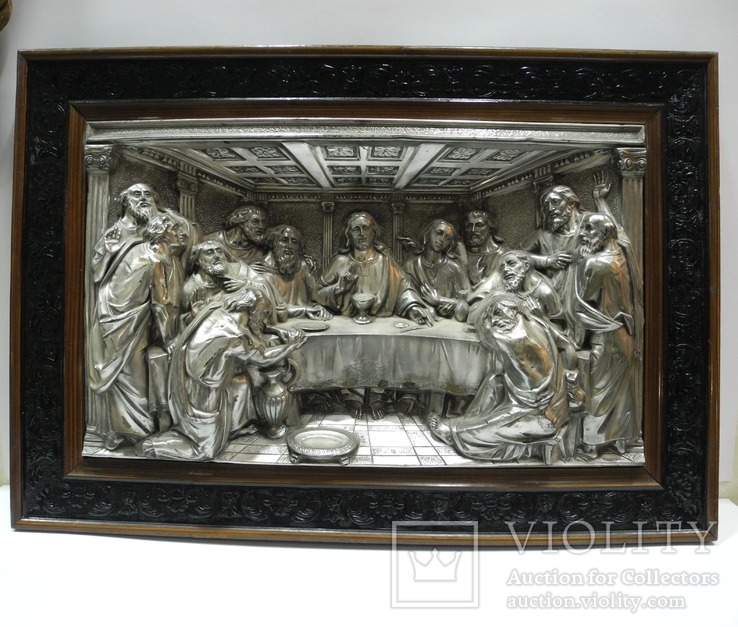 Большая Икона Горельеф Тайная Вечеря ( Серебрение , Испания ) 69*49 см, фото №2