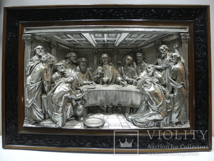 Большая Икона Горельеф Тайная Вечеря ( Серебрение , Испания ) 69*49 см, фото №3