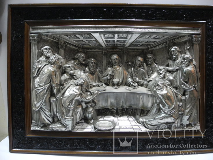 Большая Икона Горельеф Тайная Вечеря ( Серебрение , Испания ) 69*49 см, фото №4