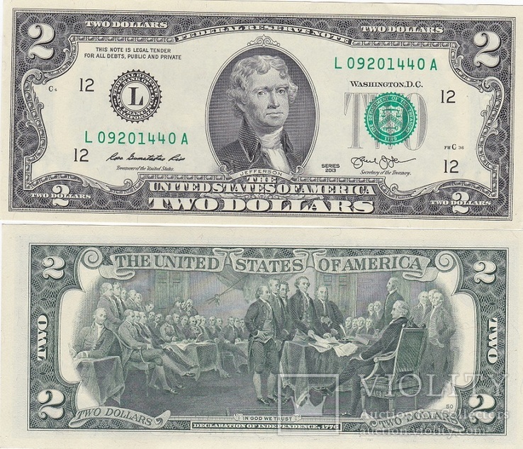 USA США - 2 Dollar 2013 aUNC серия L JavirNV