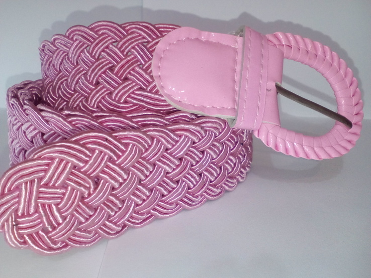 Ремень плетеный текстильный розовый, фото №3