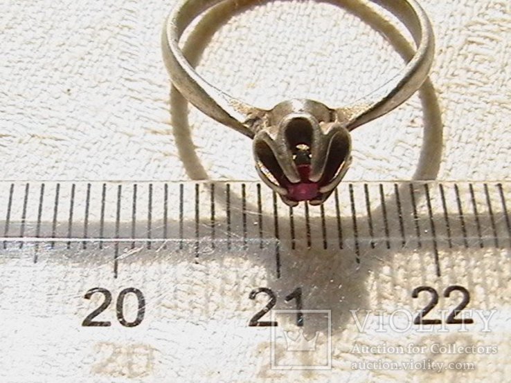 Кольцо с красным камушком. Серебро 925 пробы, клеймо ''звезда''. Вес изделия 1,75 грамм., фото №7