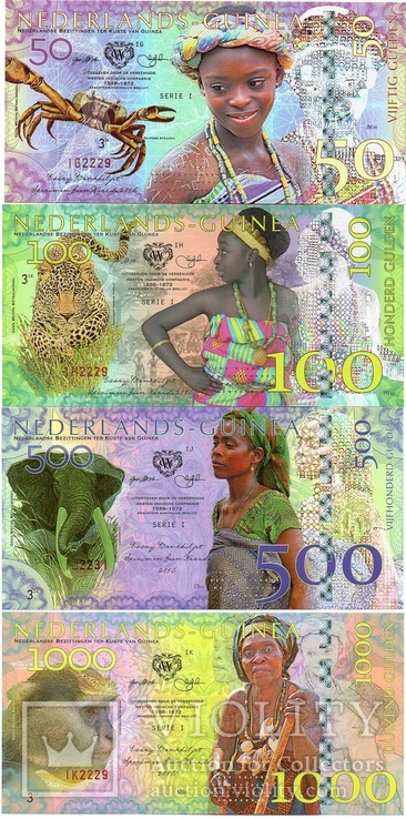 Fantasy Netherlands-Guinea Нидерландская Гвинея - 50 100 500 1000 Gulden 2016 UNC Polymer, фото №2
