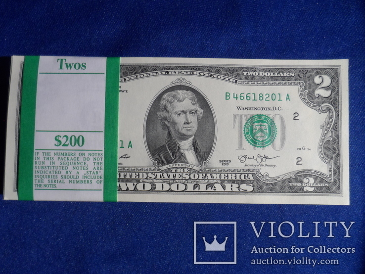 2 доллара США 2013 г UNC 100 банкнот номера подряд штат NEW YORK