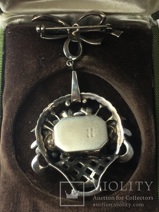 Серебряная брошка-часы с камнями, фото №6