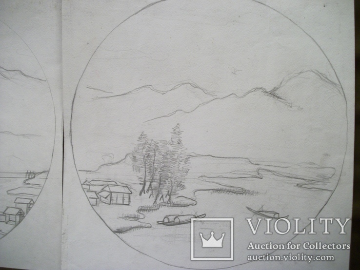 18 Картина Китайский пейзаж на двух листах ватмана. Карандаш. Размер 41,5*42 см, фото №5
