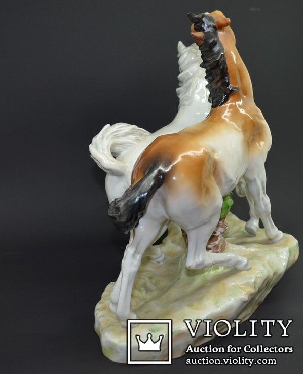 Довоенная фарфоровая композиция пары лошадей  Thuringia Висота: 30 см, фото №5