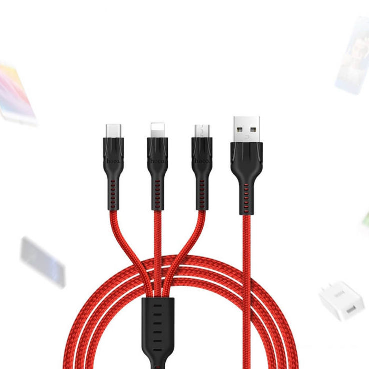 Кабель 3 в 1 USB -- Micro USB / Type C / Iphone Lightning (Оплетка Ткань), numer zdjęcia 2