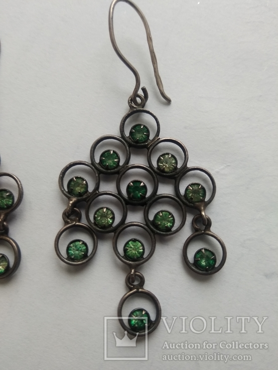 Серёжки  с зелёными камнями серебро 875 проба,звезда, фото №3