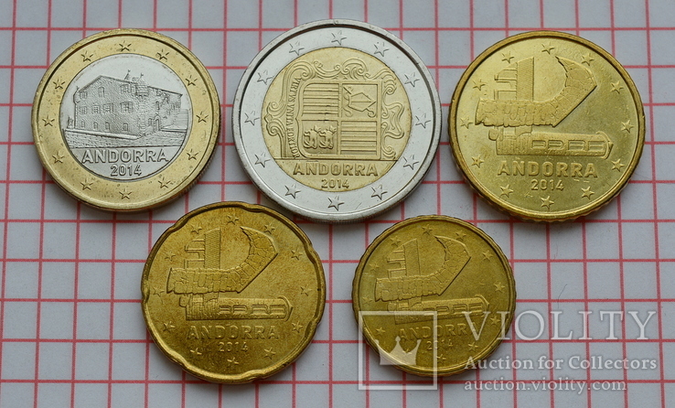 Андорра, набор евромонет 2 и 1 евро, 50, 20 и 10 центов, фото №2
