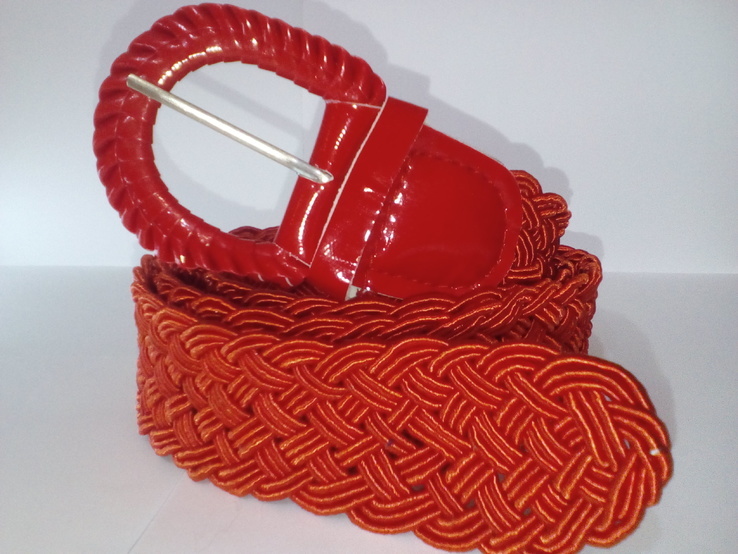 Ремень плетеный текстильный красный, фото №3