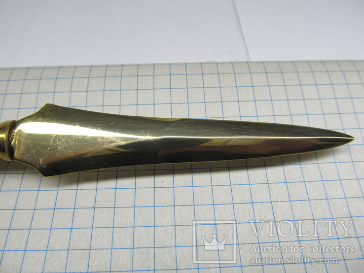 Латунный нож с деревяной ручкой для писем, фото №4