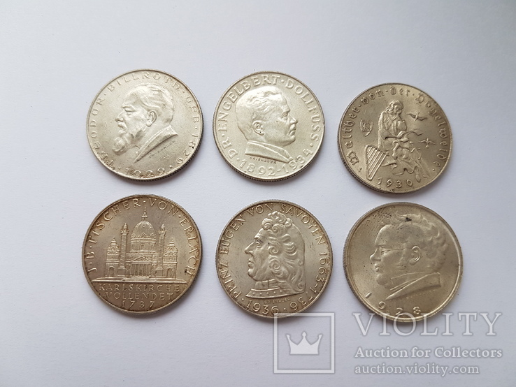 2 шиллинга 1928-1937 Австрия серебро 6 шт.Разные, фото №2