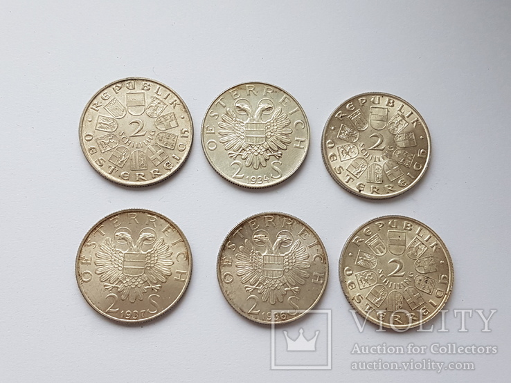 2 шиллинга 1928-1937 Австрия серебро 6 шт.Разные, фото №9