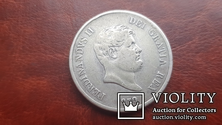 120 гран /1 пиастр 1859 г. Король Фердинанд ІІ.Сицилия, фото №2