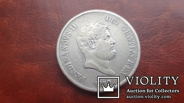 120 гран /1 пиастр 1859 г. Король Фердинанд ІІ.Сицилия, фото №3