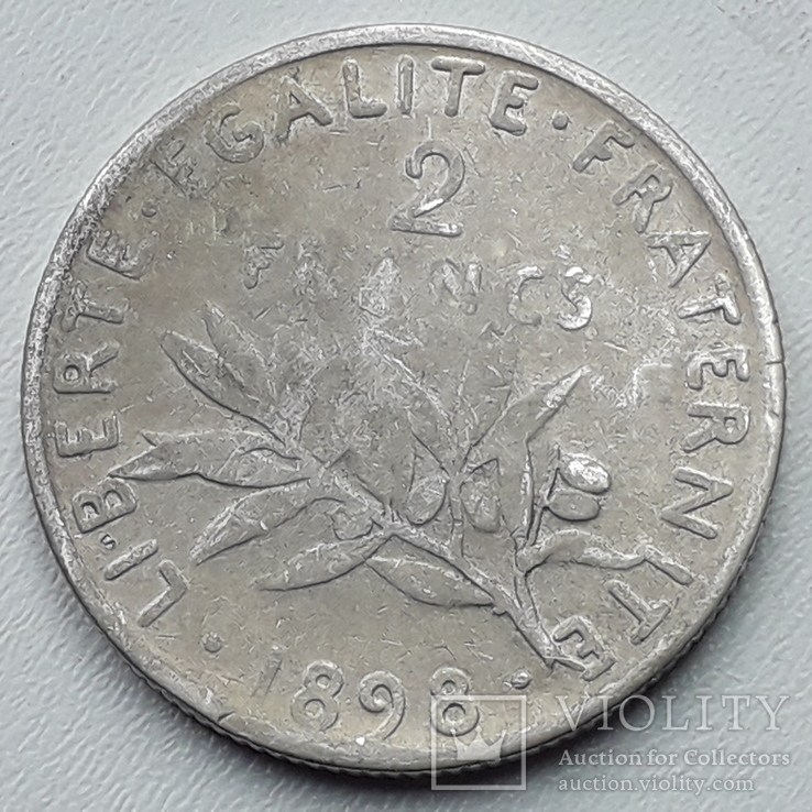 2 франка, Франция, 1898 год, серебро, 835-я проба, 10 грамм
