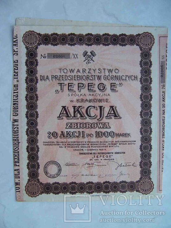 Краков 1923 Акция товарищество TEPEGE. Польша, фото №2