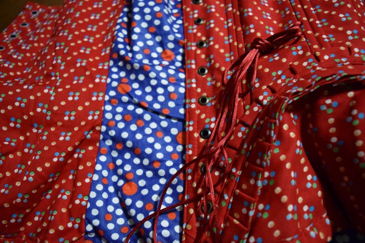 Корсет женский ручной работы. Красный и синий хлопоковый кружевной корсет, фото №7
