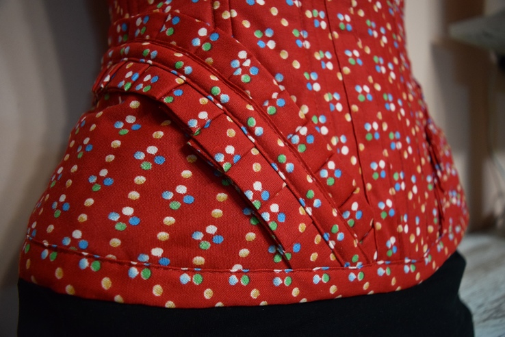 Корсет женский ручной работы. Красный и синий хлопоковый кружевной корсет, фото №9