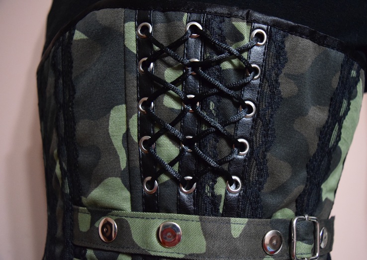 Корсет женский ручной работы. Серый Зеленый Черный военный хлопковый корсет с молнией, фото №4