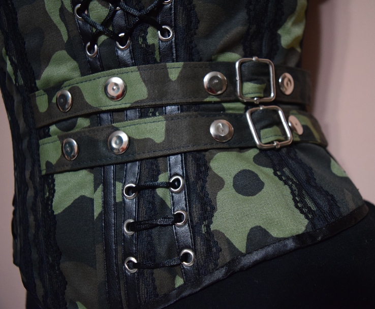 Корсет женский ручной работы. Серый Зеленый Черный военный хлопковый корсет с молнией, фото №5