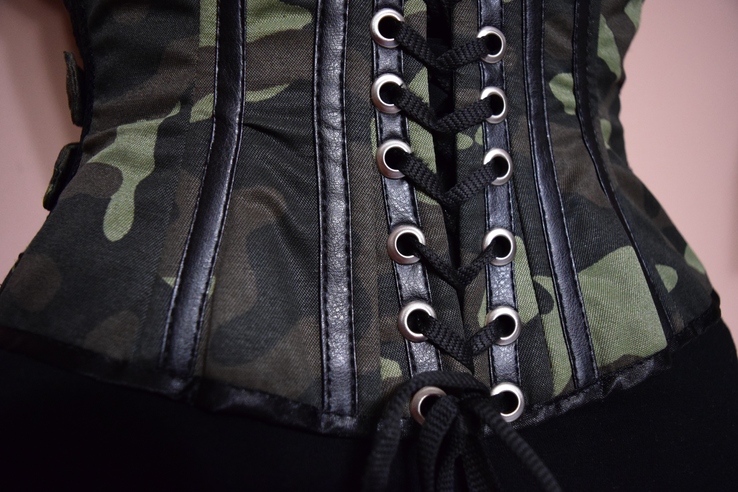 Корсет женский ручной работы. Серый Зеленый Черный военный хлопковый корсет с молнией, фото №6