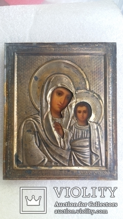 Икона Казанской Божией Матери, серебро 84 пр., в киоте, фото №3