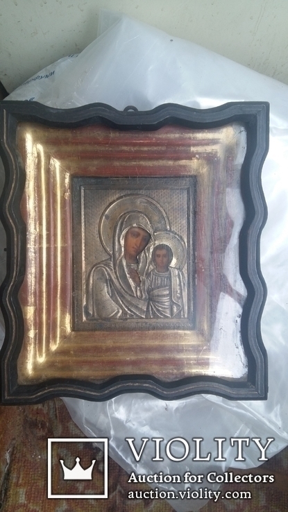 Икона Казанской Божией Матери, серебро 84 пр., в киоте, фото №7