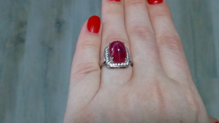 Кольцо серебряное 925 натуральный звездный рубин, сапфир., фото №6